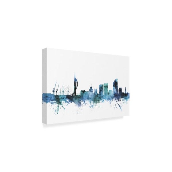 Michael Tompsett 'Portsmouth England Blue Teal Skyline' Canvas Art,22x32